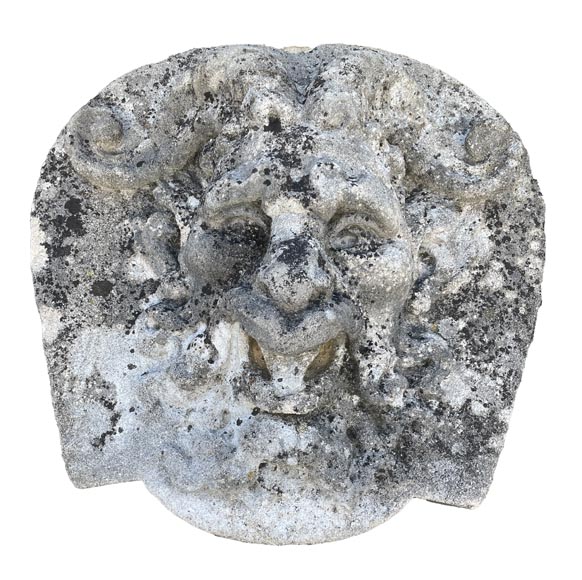 Set of Four Carved Stone Medallions Depicting Satyr Faces-4