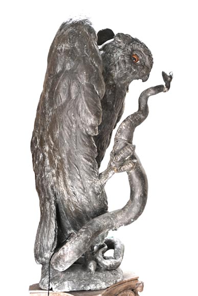 Anonymous, Bronze statue of a Eurasian eagle-owl clutching a snake, late 19th-early 20th century-2