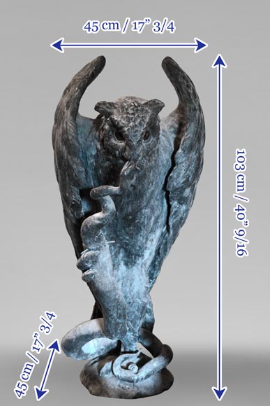 Anonymous, Bronze statue of a Eurasian eagle-owl clutching a snake, late 19th-early 20th century-8