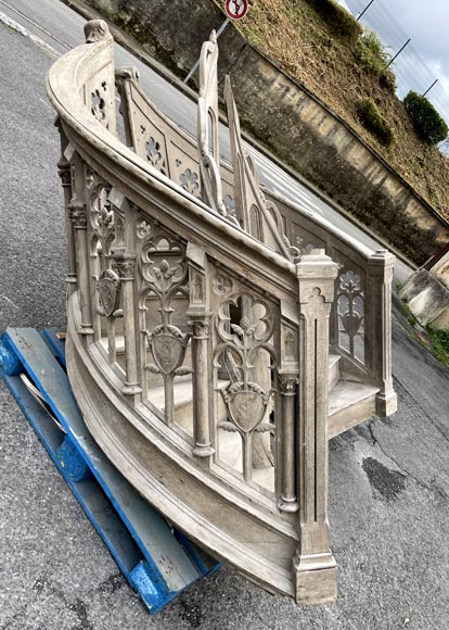 Pair of Neo-Gothic Church Pulpit Staircases in Carved Oak-1