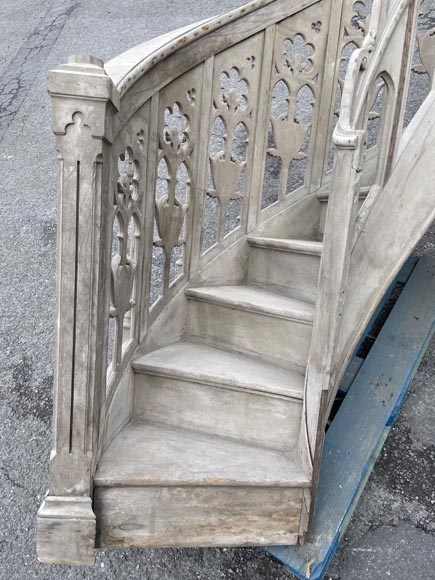 Pair of Neo-Gothic Church Pulpit Staircases in Carved Oak-3