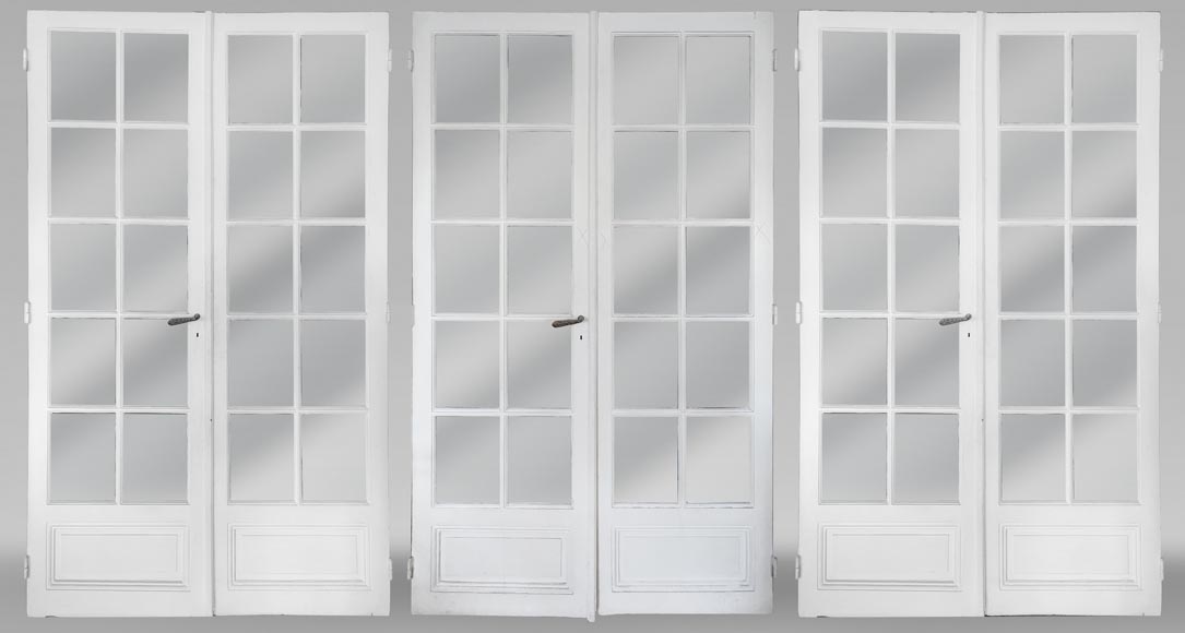 Set of 3 small-paned double doors-0