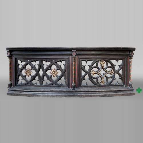Neo-Gothic Balustrade Element in Gilded and Polychrome Wood, 19th century
