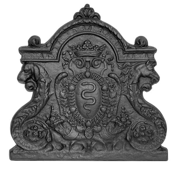 Fireplace plaque with snakes, bearing the arms of Colbert Fireplace plaque with snakes, bearing the arms of Colbert-0