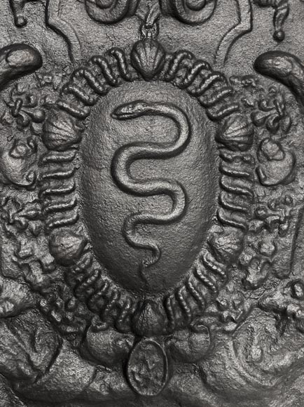 Fireplace plaque with snakes, bearing the arms of Colbert Fireplace plaque with snakes, bearing the arms of Colbert-4