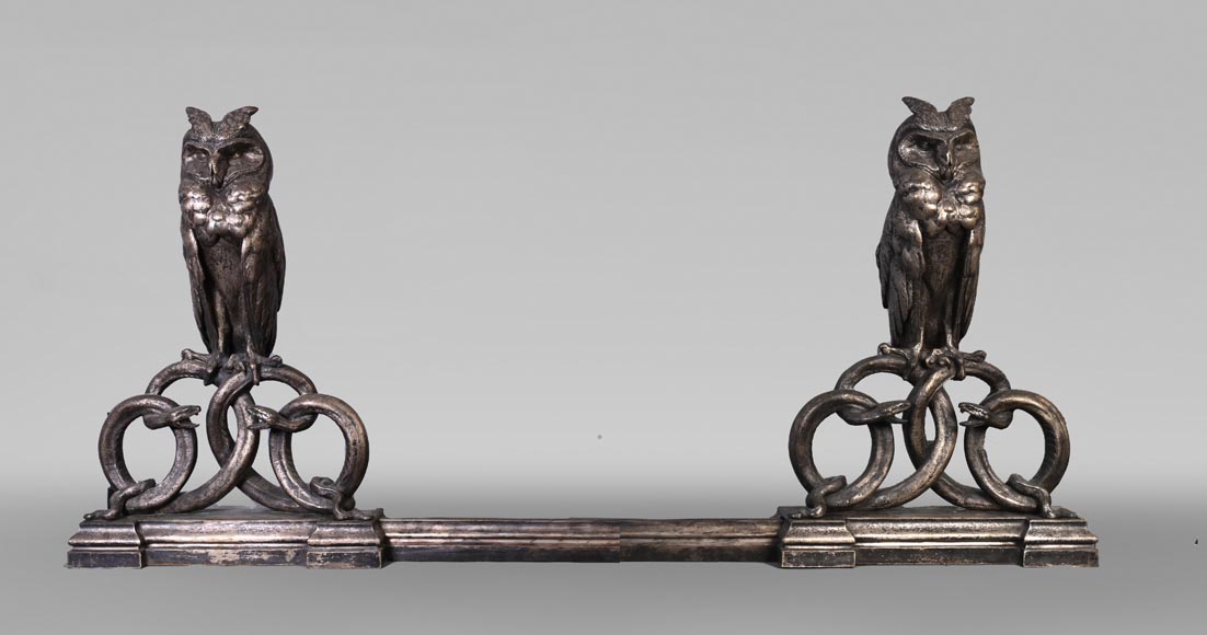 E. CLAVIER, Andirons with Eurasian Eagle-Owls, 1867 World's Fair-0