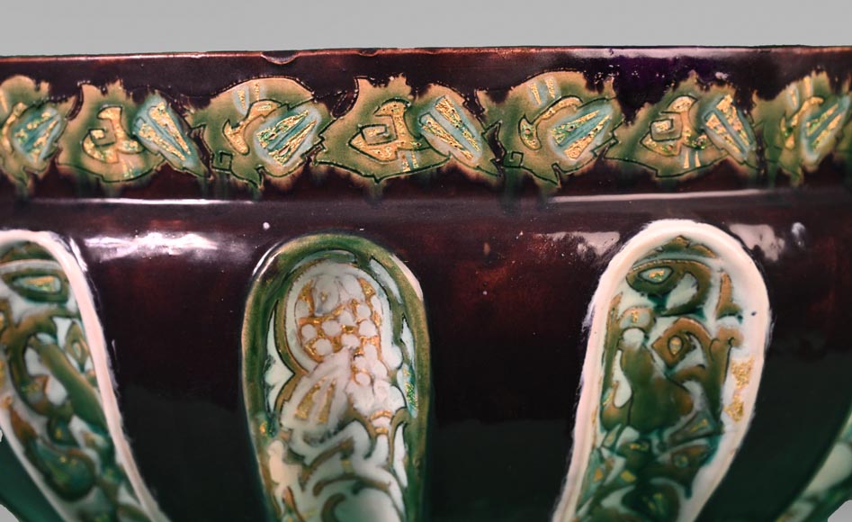 Émile GALLÉ, Earthenware vase with eggplant glaze and gold decoration, circa 1885-1889-4