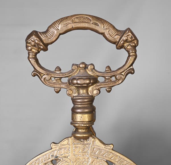 Large Napoleon III style fan-shaped fire screen with dolphin and putti decoration-2