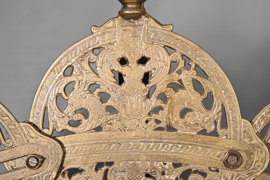 Large Napoleon III style fan-shaped fire screen with dolphin and putti decoration-3