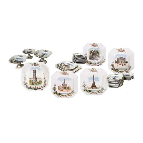 Sarreguemines Pottery Works for Vermont Brothers, Dinnerware set with 