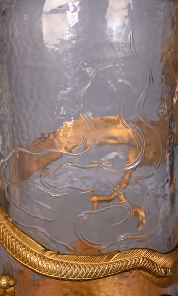 L’Escalier de Cristal (attributed to), a cylindrical Japanese-style vase in crystal and gilt bronze-9