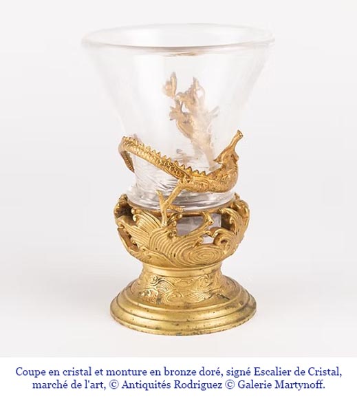 L’Escalier de Cristal (attributed to), a cylindrical Japanese-style vase in crystal and gilt bronze-11