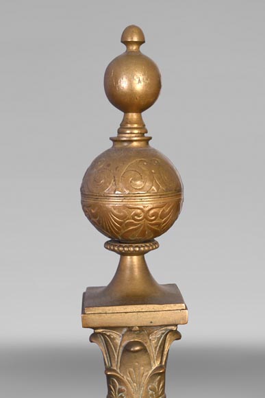 Pair of Egyptian-style gilt-bronze firedogs with confronting griffins-6