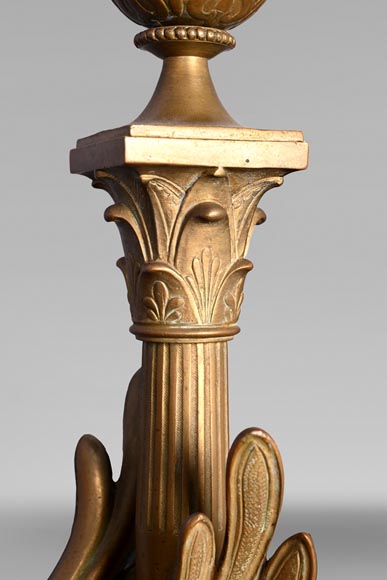 Pair of Egyptian-style gilt-bronze firedogs with confronting griffins-8