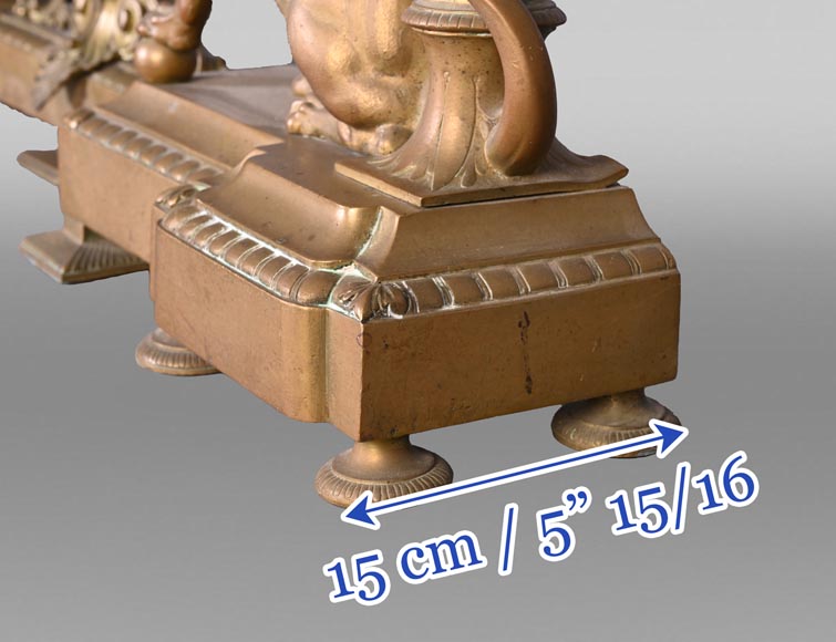 Pair of Egyptian-style gilt-bronze firedogs with confronting griffins-10