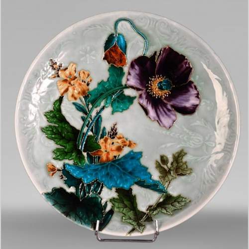 Théodore DECK, Decorative Dish in Glazed Ceramic with Poppy Flowers