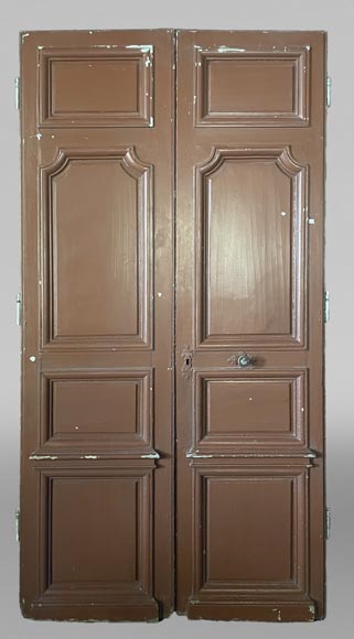 Large Antique Molded Double Door in Softwood, Oxblood Red Paint-0