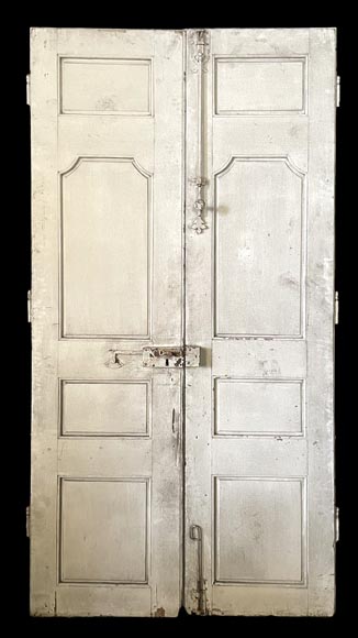 Large Antique Molded Double Door in Softwood, Oxblood Red Paint-1