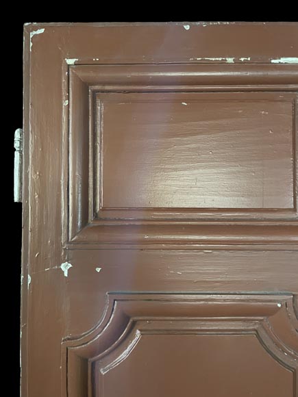 Large Antique Molded Double Door in Softwood, Oxblood Red Paint-2