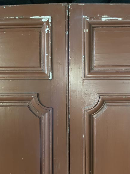 Large Antique Molded Double Door in Softwood, Oxblood Red Paint-3