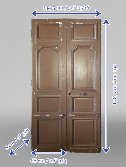 Large Antique Molded Double Door in Softwood, Oxblood Red Paint-14