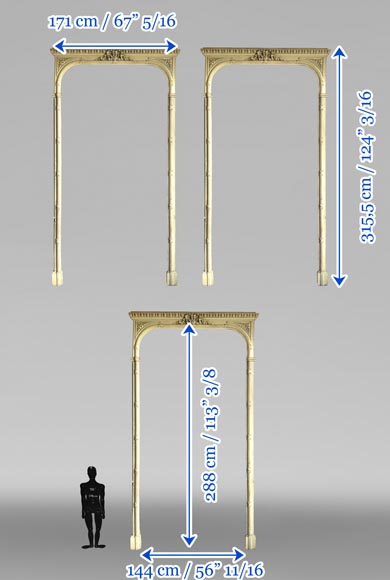 Set of Three Carved Wooden Curtain Boxes, Louis XVI Period-8