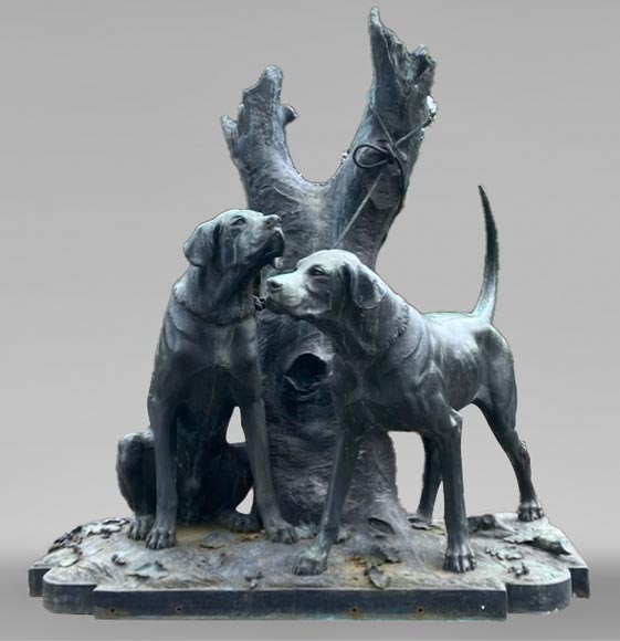 Auguste-Nicolas CAÏN, two monumental bronze groups, original stone bases, 1893-0