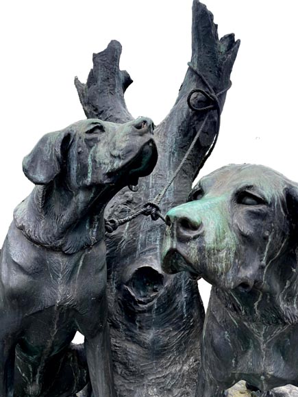 Auguste-Nicolas CAÏN, two monumental bronze groups, original stone bases, 1893-6