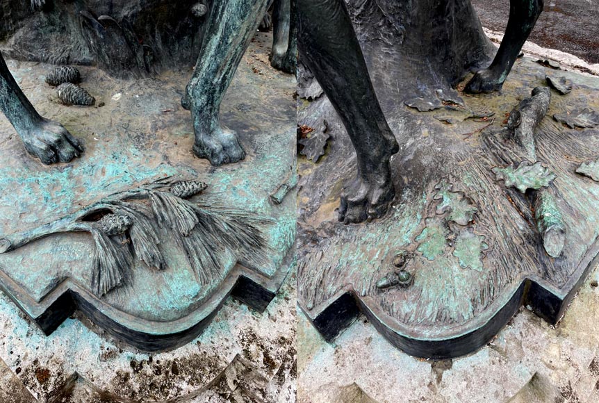 Auguste-Nicolas CAÏN, two monumental bronze groups, original stone bases, 1893-10