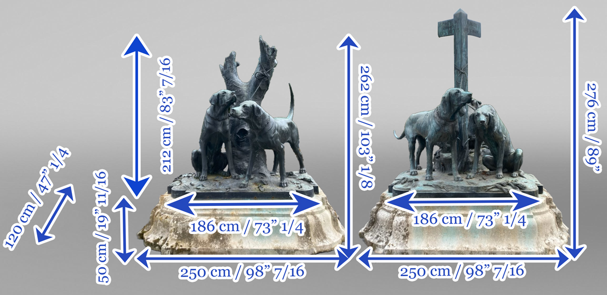 Auguste-Nicolas CAÏN, two monumental bronze groups, original stone bases, 1893-17