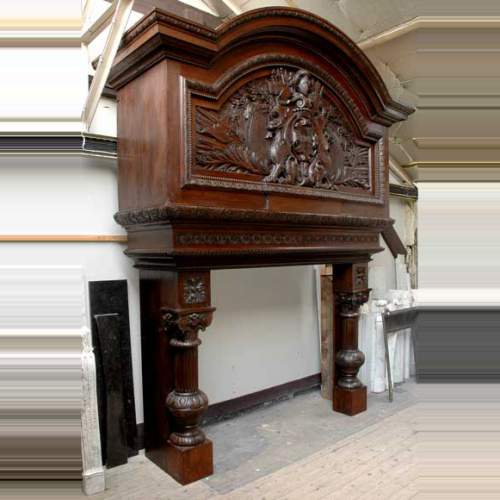 Large Oak antique mantel with Hood from a Chateau