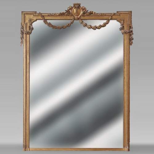 Large Napoleon III-style gilded trumeau with laurel garland