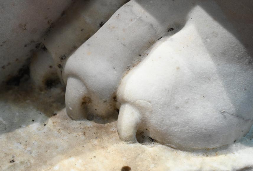 Pair of Sculpted Carrara Marble Sphinxes, 19th Century-14