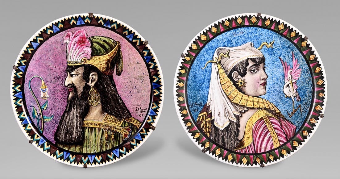 BALLEROY & Co. (porcelain), Joseph Albert PONSIN (painter), Pair of Decorative Plates Adorned with Portraits of an Assyrian Man and Woman, 1876?-0