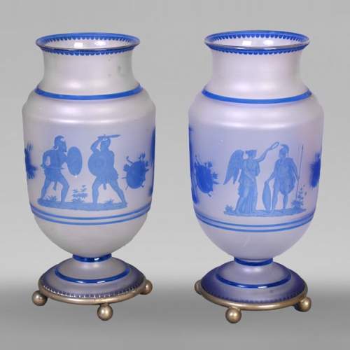 Jacques Louis KESSLER, Pair of Vases Engraved with Greek Revival Decor Using the “Kessler” Process, mid-19th century