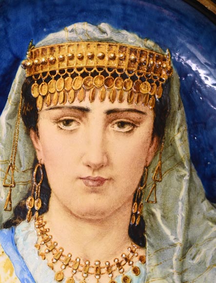 B&Cie (porcelain), Charles POYARD (stamper), Félix FLICK (painter), Ornamental Dish With Portrait of a Berber Woman in its Wooden Frame, 1878-2