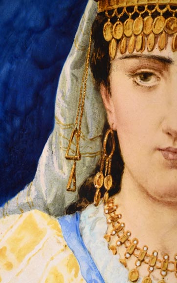 B&Cie (porcelain), Charles POYARD (stamper), Félix FLICK (painter), Ornamental Dish With Portrait of a Berber Woman in its Wooden Frame, 1878-3