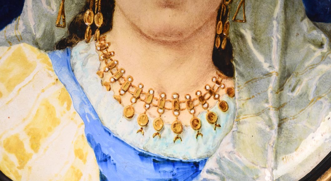 B&Cie (porcelain), Charles POYARD (stamper), Félix FLICK (painter), Ornamental Dish With Portrait of a Berber Woman in its Wooden Frame, 1878-4