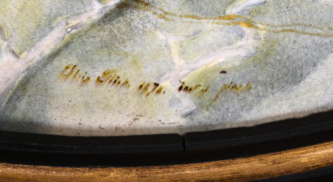 B&Cie (porcelain), Charles POYARD (stamper), Félix FLICK (painter), Ornamental Dish With Portrait of a Berber Woman in its Wooden Frame, 1878-10