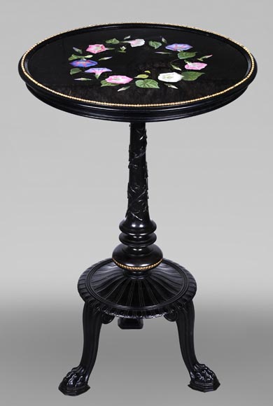 Julien-Nicolas RIVART, Napoleon III Style Gueridon by Julien-Nicolas RIVART – Floral Marquetry on Marble Top-0