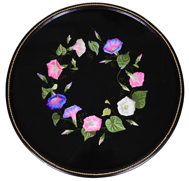 Julien-Nicolas RIVART, Napoleon III Style Gueridon by Julien-Nicolas RIVART – Floral Marquetry on Marble Top-1