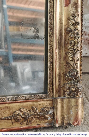 Gold Louis Philippe style trumeau with floral and plant decoration-4