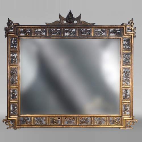 Maison MARNYHAC (attrib.) – Gilt bronze openwork mirror with Vietnamese-style decoration
