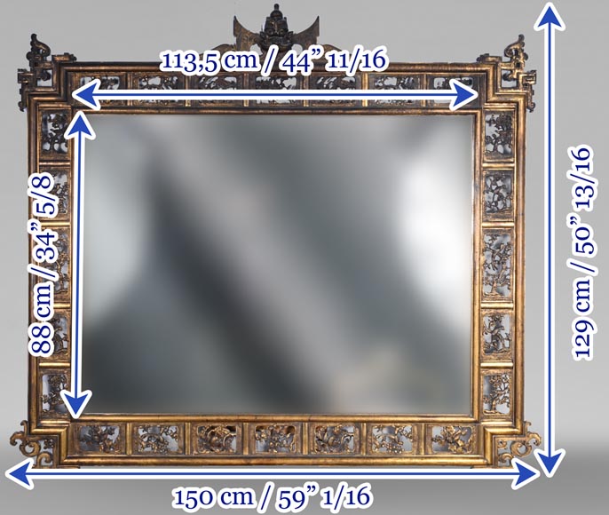 Maison MARNYHAC (attrib.) – Gilt bronze openwork mirror with Vietnamese-style decoration-12