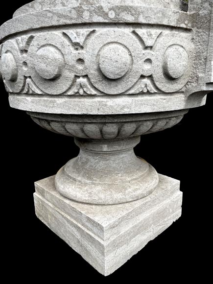 Large carved Soignies stone garden vase, Louis XVI style Large carved Soignies stone garden vase, Louis XVI style-3