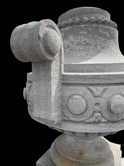 Large carved Soignies stone garden vase, Louis XVI style Large carved Soignies stone garden vase, Louis XVI style-4