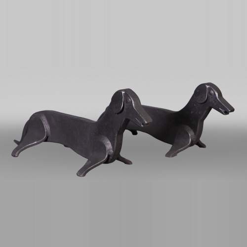 Pair of Wrought Iron Dachshund Andirons, 1950
