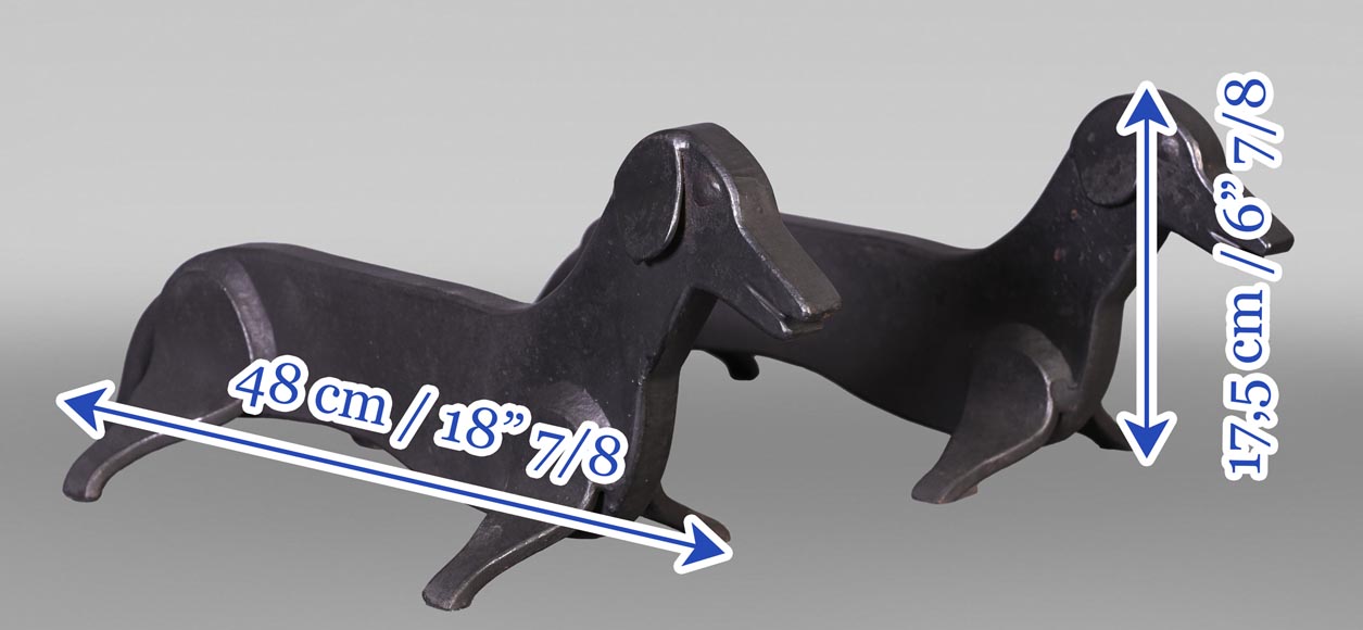 Pair of Wrought Iron Dachshund Andirons, 1950-5