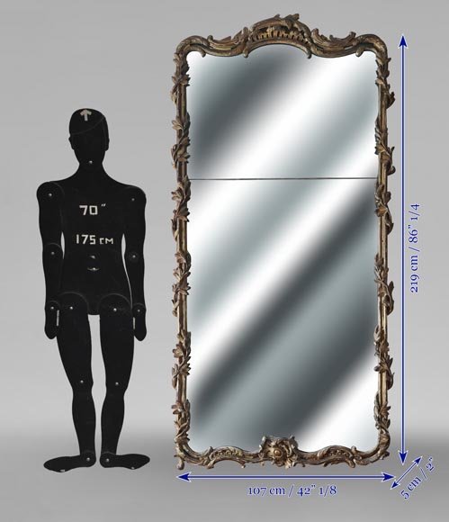 Louis XV period trumeau with olive garland, in carved wood-5