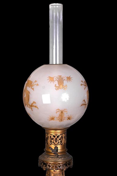 Pair of Oil Lamps in Satsuma Faience with Baccarat Opaline Globes – Second Half of the 19th Century-2